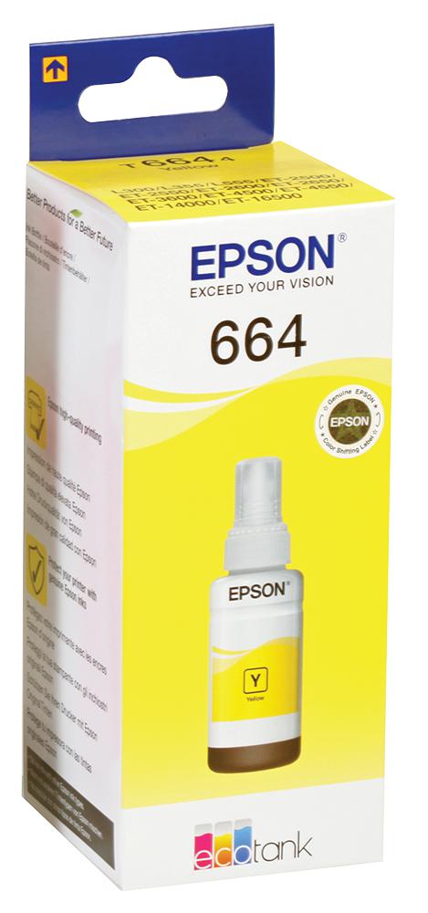 C13T664440 INK CART, T6644 ECOTANK REFILL, YELLOW EPSON