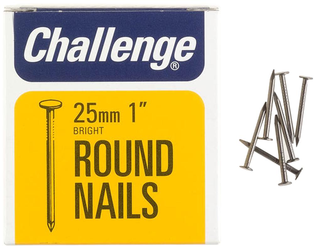 12002 ROUND NAILS BRIGHT, 25MM (225G) CHALLENGE