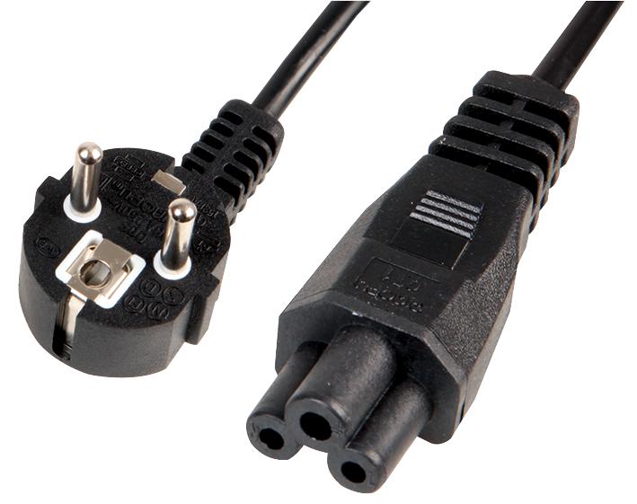 PE01099 POWER CORD, SCHUKO-IEC 60320 C5, 2M, BLK PRO ELEC