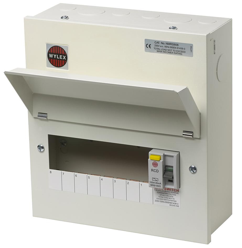 NMRS806 METAL 8 WAY CONSUMER UNIT 100A 30MA WYLEX