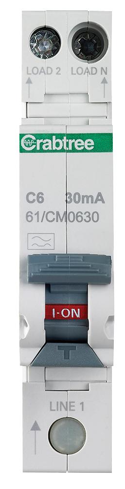 61/CM0630 6A 30MA RCBO SINGLE MODULE C CURVE CRABTREE