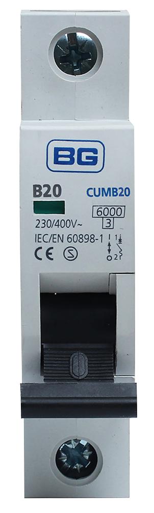 CUMB20-01 20A TYPE B MCB, SINGLE POLE, 6KA BG ELECTRICAL