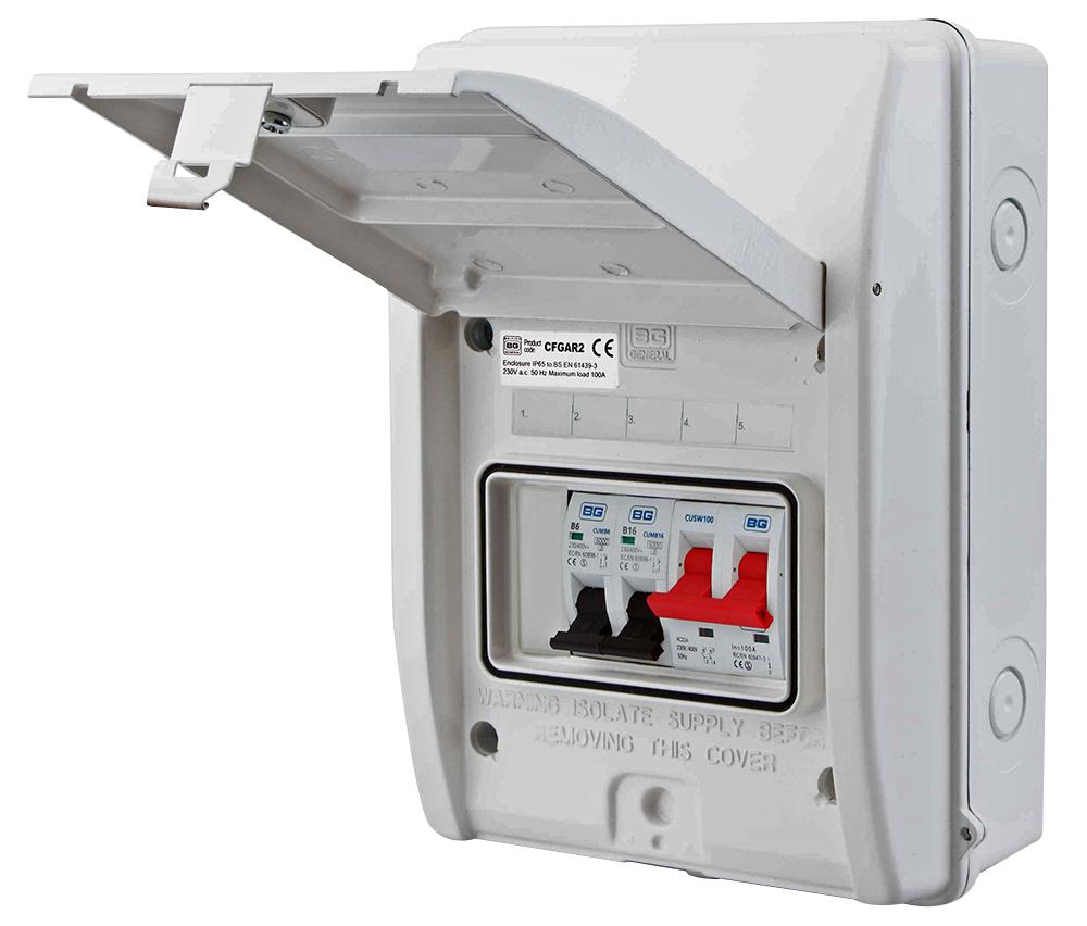CFGAR2-01 GARAGE KIT IP65 100A MAIN SW 6+16A MCB BG ELECTRICAL