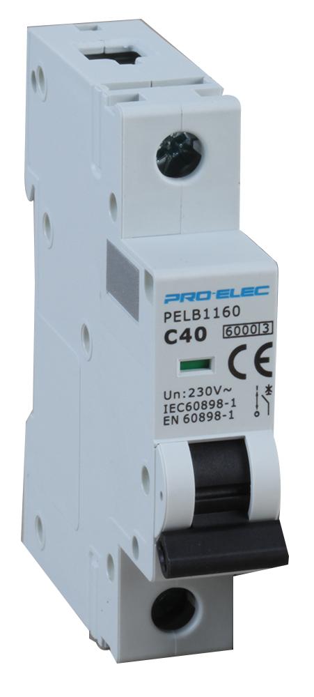 PELB1160 CIRCUIT BREAKER, 1P, 40A, 415V, DIN RAIL PRO ELEC