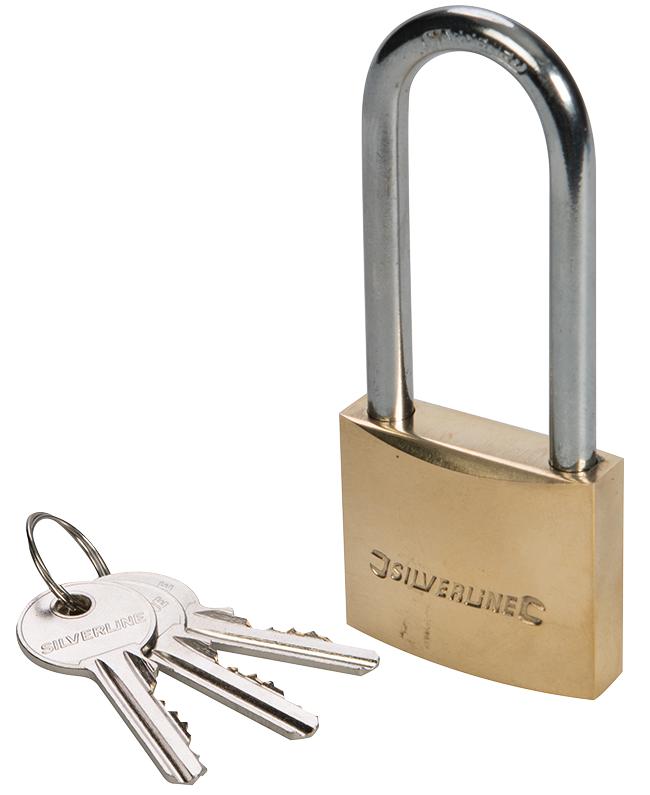 MSS03L BRASS PADLOCK 40MM LONG SHACKLE SILVERLINE