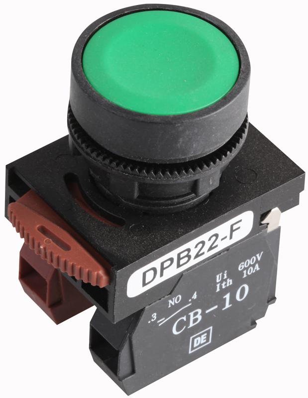 DPB22-F11G SWITCH, NON ILLUMINATED, FLUSH, GREEN HYLEC
