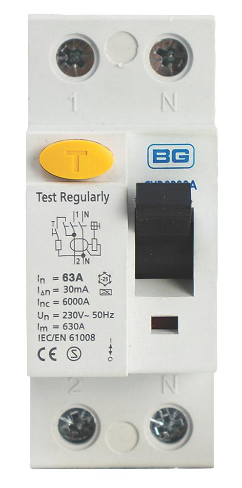BG ELECTRICAL RCBO CUR6330A-01 63A 30MA TYPE A RCD 2 POLE BG ELECTRICAL 3459119 CUR6330A-01