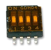 GDH04S04 - DIP / SIP Switch, 4 Circuits, Slide, Surface Mount, SPST, 24 VDC, 25 mA - TE CONNECTIVITY