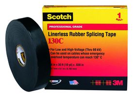 130C 25MM - Self-Amalgamating Tape, Splicing, EPR (Ethylene Propylene Rubber), Black, 25 mm x 9.14 m - 3M
