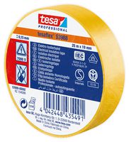 53988 YELLOW 25M X 19MM - Electrical Insulation Tape, PVC (Polyvinyl Chloride), Yellow, 19 mm x 25 m - TESA