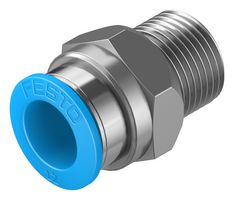 153009 - Pneumatic Fitting, Push-In Straight Connector, R3/8, 14 bar, 12 mm, Brass, QS - FESTO