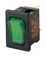 1800.1108 - Rocker Switch, On-Off, SPST, Illuminated, Panel Mount, Green, 1800 Series - MARQUARDT