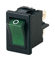 1855.0108 - Rocker Switch, On-Off, DPST, Illuminated, Panel Mount, Green, 1855 Series - MARQUARDT