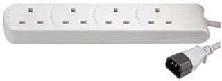 PEL01207 IEC C14 TO 4 Gang Mains Socket WHT 1m Pro Elec
