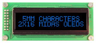 MCOB21605B1V-EBP Display, Oled, Cob, 16x2, Blue On Black Midas