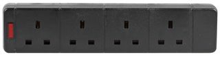 97988 Black Extension Socket 4 Gang Black Pro Elec