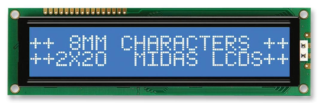 MIDAS LCD Alphanumeric MC22008B6W-BNMLW-V2 DISPLAY, ALPHANUMERIC, 20X2, WHITE MIDAS 2675637 MC22008B6W-BNMLW-V2