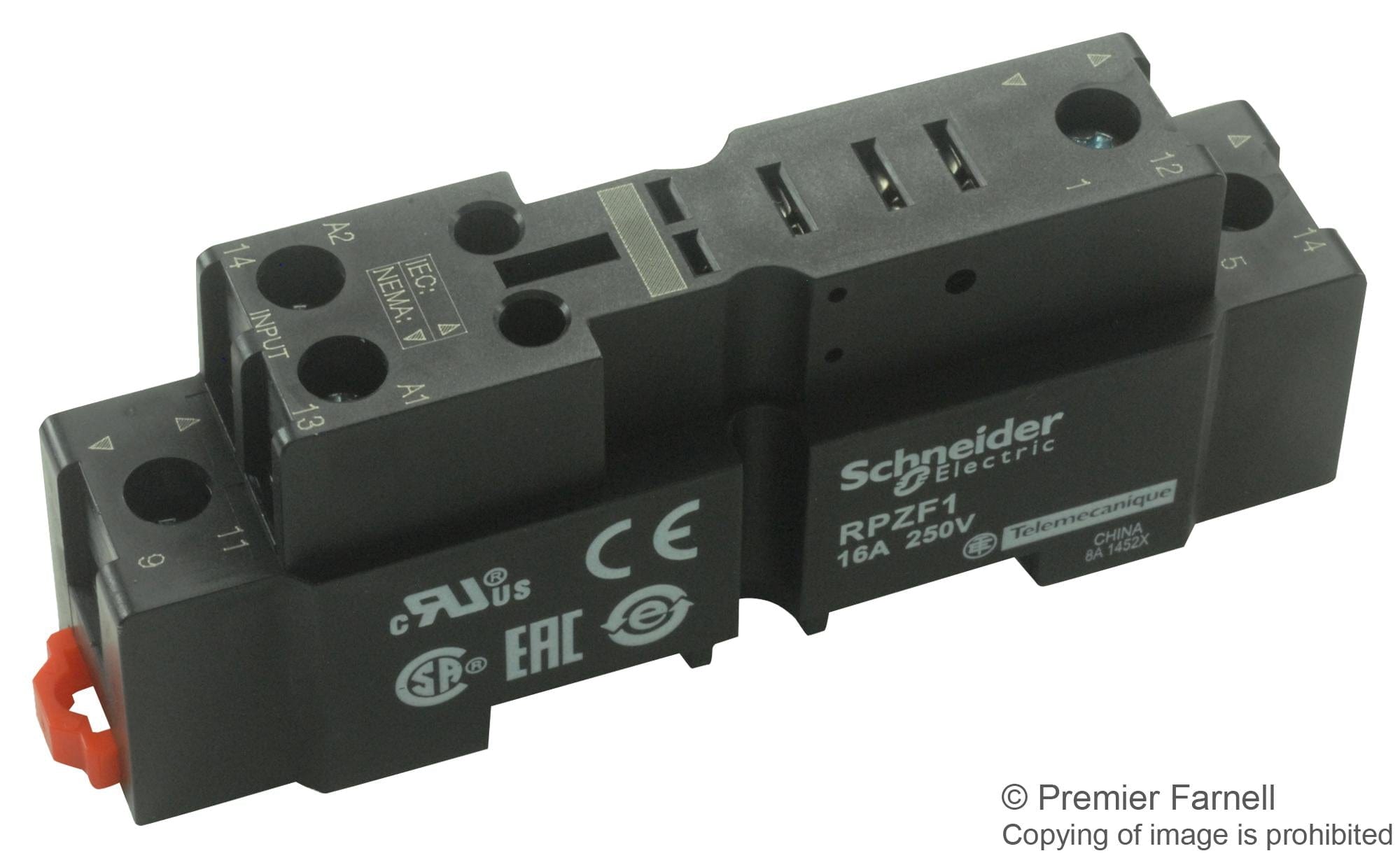 SCHNEIDER ELECTRIC Relay Sockets RPZF1 RELAY SOCKET, 16A, 250VAC, DIN RAIL SCHNEIDER ELECTRIC 2780750 RPZF1