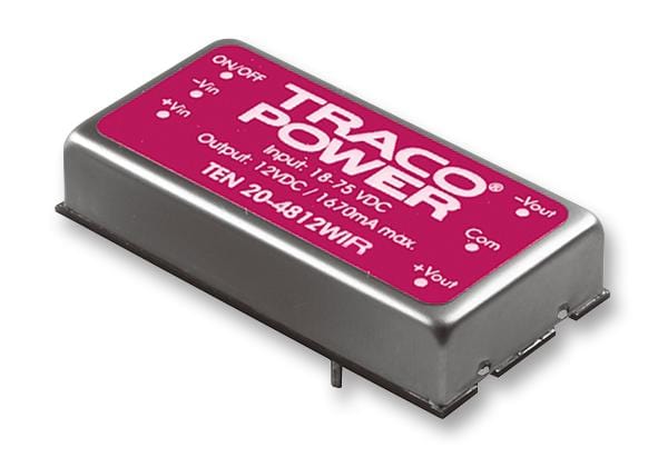 TRACO POWER Isolated Board Mount TEN 20-2422WIR DC/DC CONVERTER, 2 O/P, 0.84A, 12V TRACO POWER 2280054 TEN 20-2422WIR
