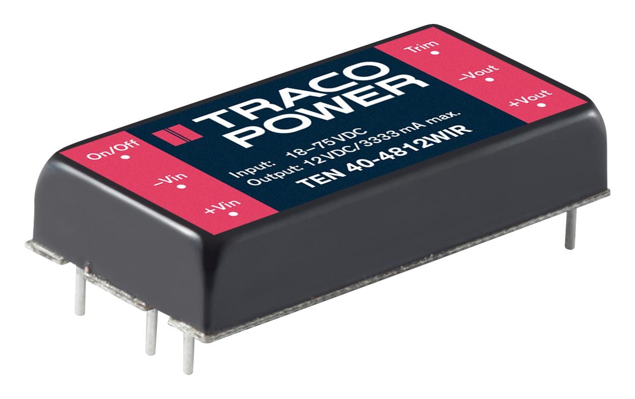 TRACO POWER Isolated Board Mount TEN 40-7213WIR DC/DC CONVERTER, 1 O/P, 2.7A, 15V TRACO POWER 2280088 TEN 40-7213WIR