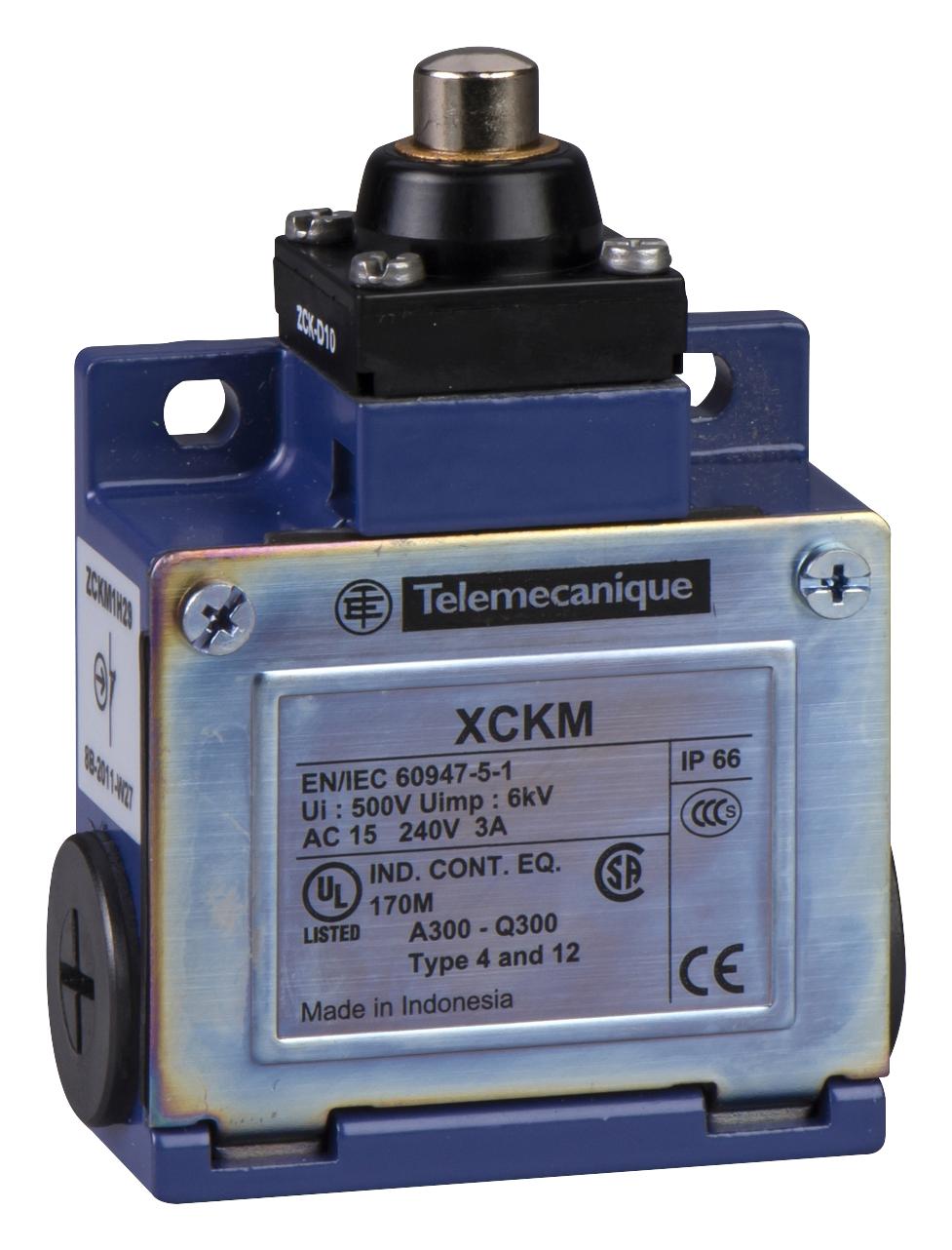TELEMECANIQUE SENSORS Limit Switch XCKM110H7 LIMIT SW, PLUNGER, SPST-NO/NC, 3A, 240V TELEMECANIQUE SENSORS 3212801 XCKM110H7