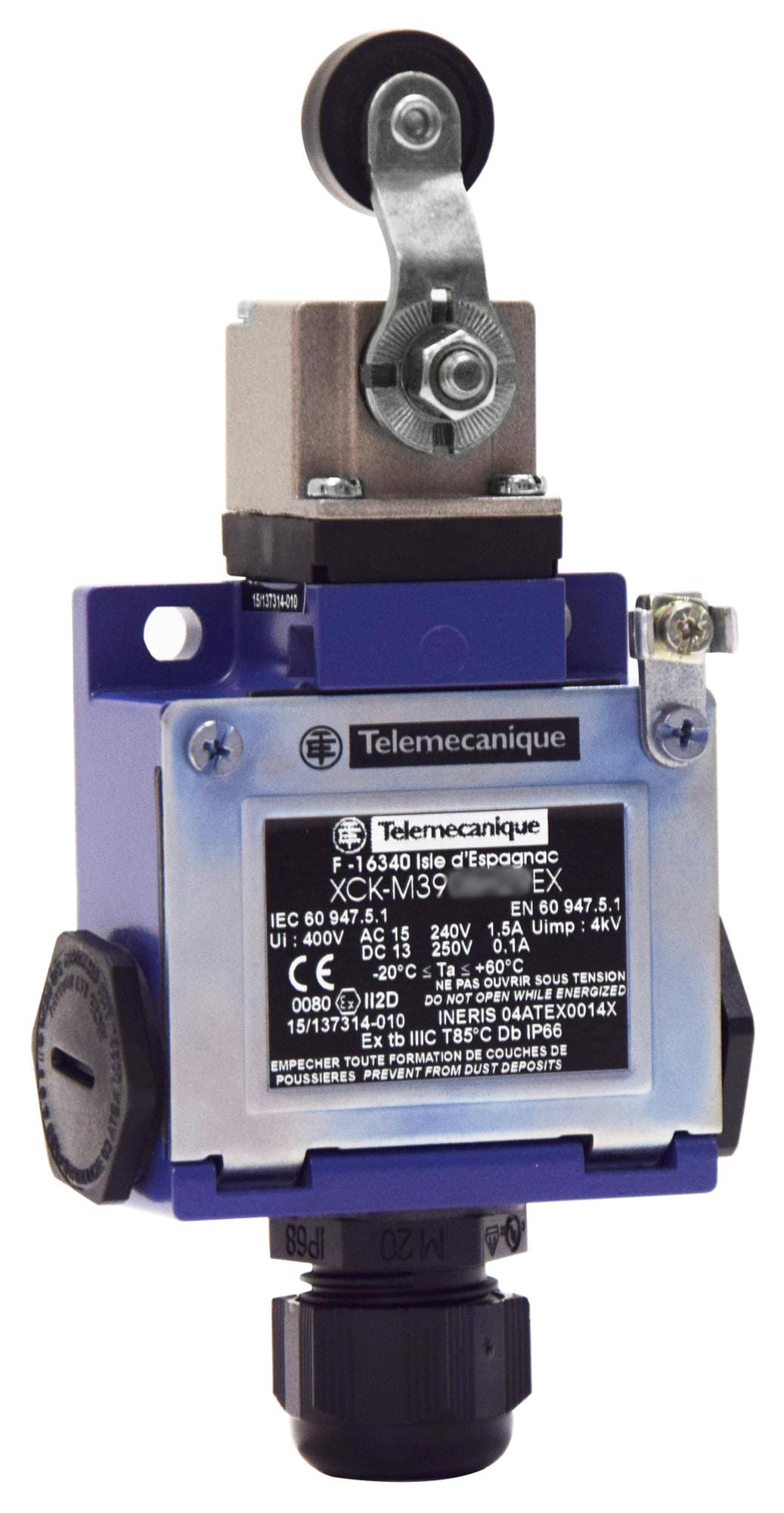 TELEMECANIQUE SENSORS Limit Switch XCKM3915H29EX LIMIT SW, LEVER, DPST-NC/SPST-NO, 1.5A TELEMECANIQUE SENSORS 3130456 XCKM3915H29EX