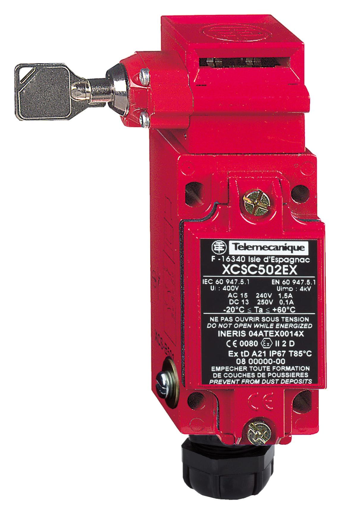 TELEMECANIQUE SENSORS Safety interlock XCSC702EX SAFETY SWITCH, DPST-NC/SPST-NO, 6A, 120V TELEMECANIQUE SENSORS 3130589 XCSC702EX